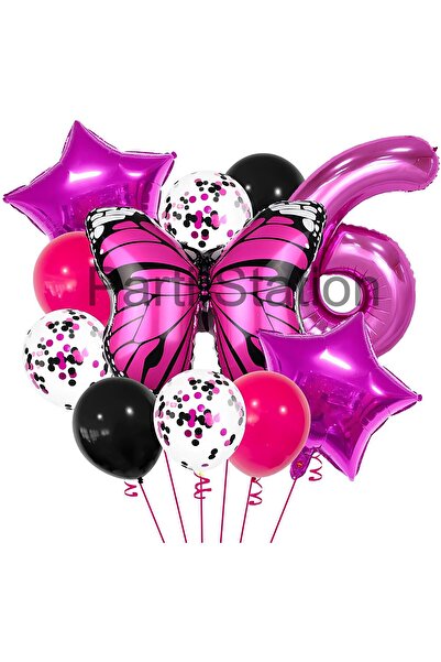 Parti Station مجموعة بالونات عيد الميلاد بتصميم الفراشة الوردية بعمر 6 سنوات