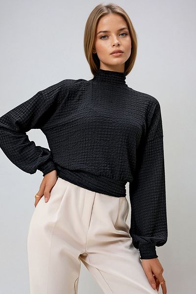 VAGGON Γυναικεία μαύρη μπλούζα με μισό ζιβάγκο Twist Crop Prm1274