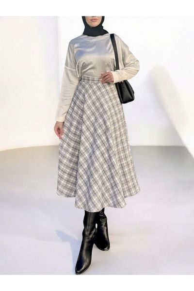 Modamorfo Fusta A-Line din Tweed cu fermoar în talie