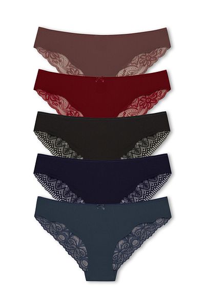 HNX Γυναικεία εσώρουχα 5 συσκευασιών Interlock Laser Cut Lace Slip πίσω
