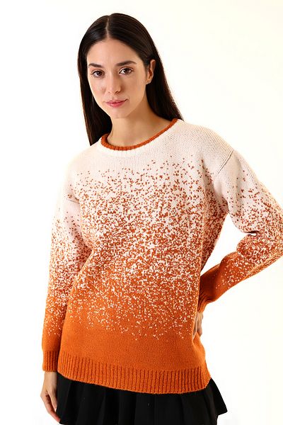 Union and Joy Pulover de damă cu modele alb portocaliu tricotaj