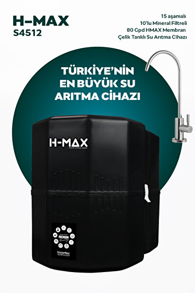 H-MAX Reverse Osmosis System HMAX S4512 Modeli 12 Litre 15 Aşama Su Arıtma Ci...