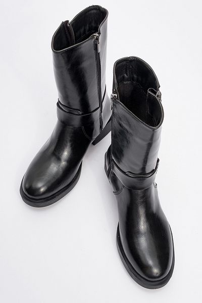 LuviShoes Γυναικείες μπότες FİES Μαύρες Δερμάτινες Πόρπες με φερμουάρ