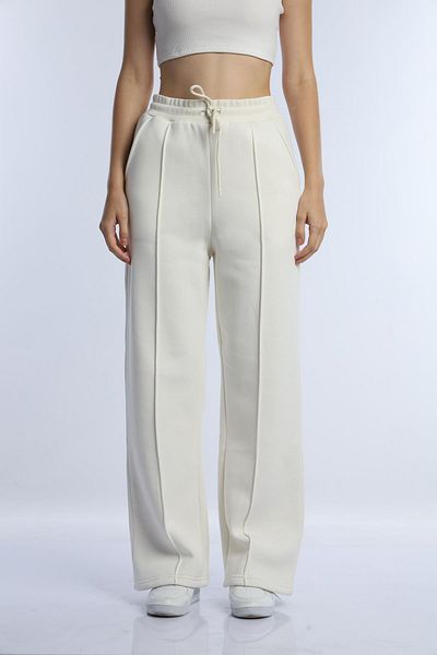 Polo State Pantaloni de sport Palazzo Ecru, largi, cu talie înaltă, pentru femei