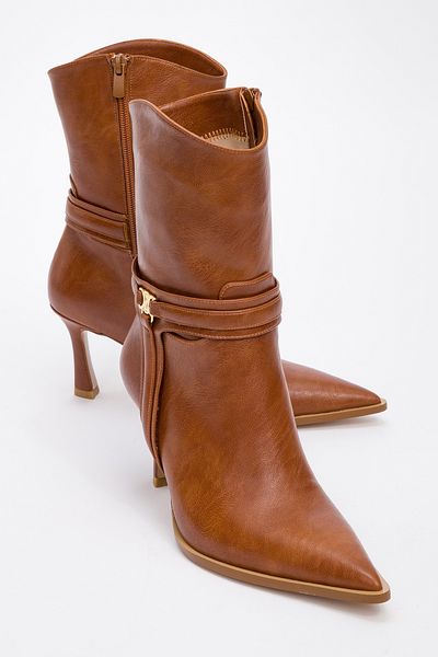 LuviShoes Γυναικείες μπότες με τακούνι BERTON Tan Skin με φερμουάρ