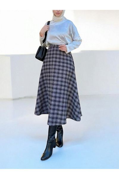 Modamorfo Zippered Waist Tweed Bell Skirt