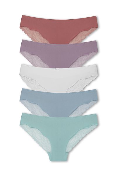 HNX Γυναικεία εσώρουχα 5 συσκευασιών Interlock Laser Cut Lace Slip πίσω