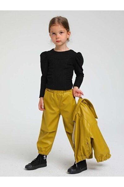 Zekids Pantaloni din piele pentru fete cu talie elastică