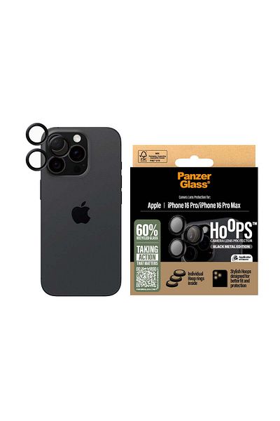 PanzerGlass Hoops Black Camera Protector Compatible with iPhone 16 Pro/16 Pro Max