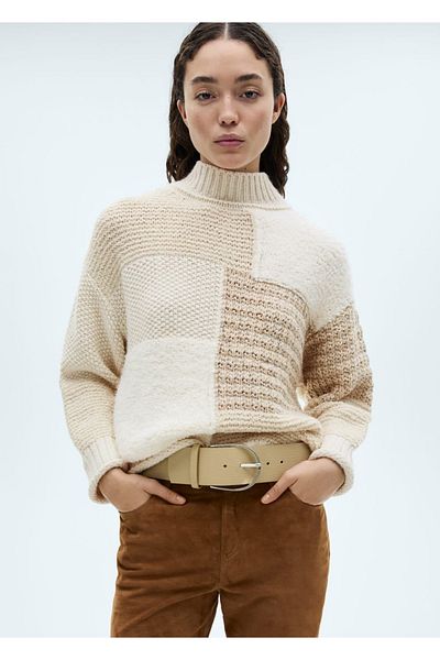 MANGO Woman Perkins Collar Patchwork Sweater