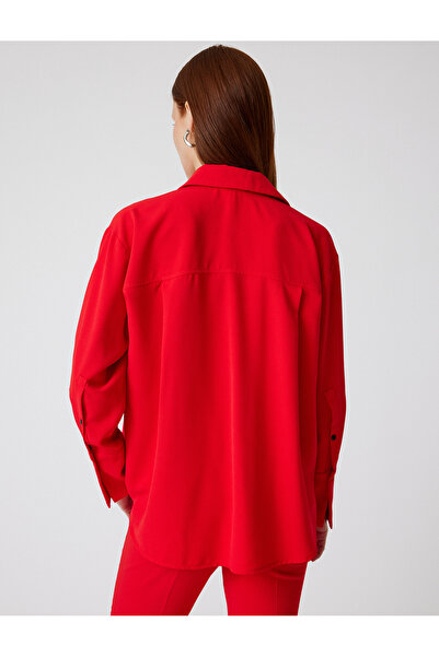 Koton Krep Gömlek Uzun Kollu Klasik Yaka Kalça Boy Regular Fit