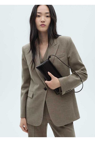 MANGO Woman Látkové sako s potiskem mini houndstooth