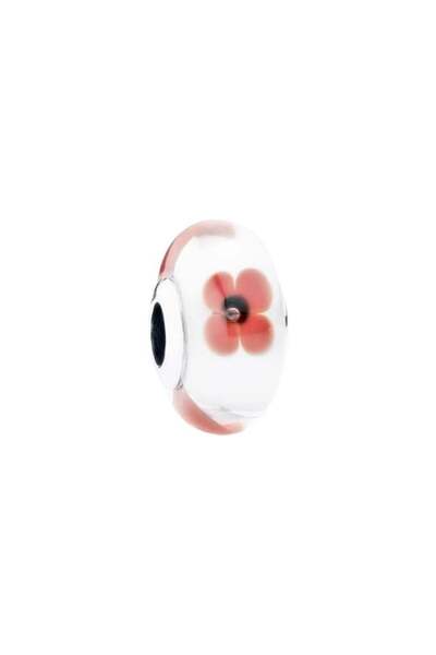 Defne Silver Orange Floral Murano Charm