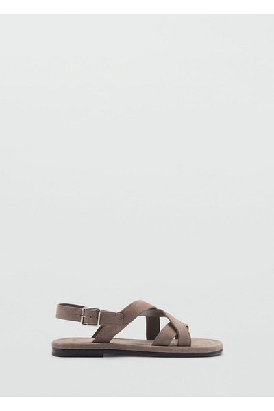 MANGO Man Cross Strap Suede Leather Sandals