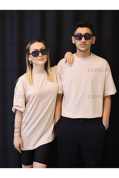 EXPECTED Lover Couple Combination Oversize Basic Cotton Plain T-shirt - 2 Τεμάχια