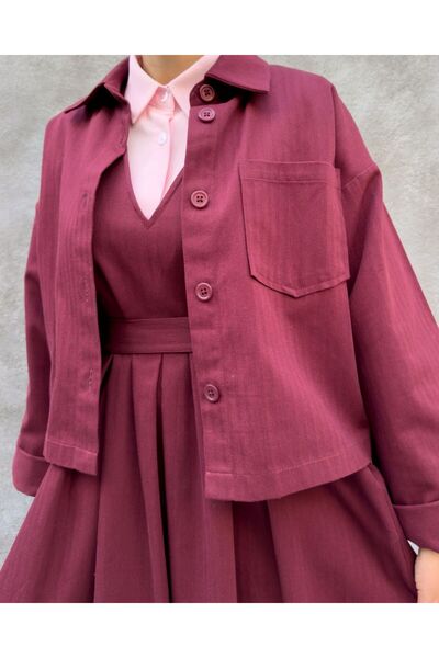 hrmonny Burgundy Oversize Short Women's Crop Jacket Look Shirt