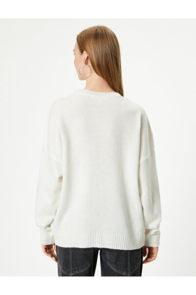 Koton Soft Textured Long Sleeve Star Patterned Sweater - Crew Neck