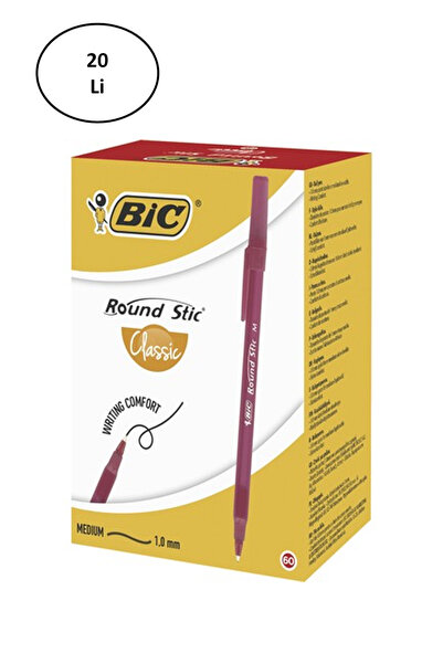 Bic قلم حبر جاف مستدير ستيك باللون الأحمر 20 قطعة