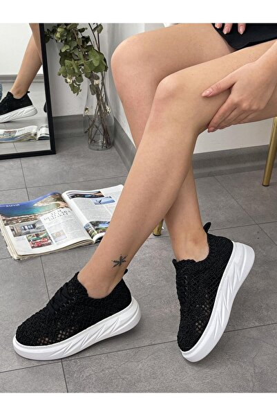 ERVANIN BUTİĞİ Γυναικεία Sneakers - Μαύρα με δαντέλα