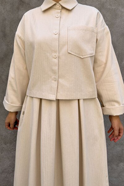 hrmonny Ecru Natural Beige Oversize Short Women's Crop Jacket Look Shirt