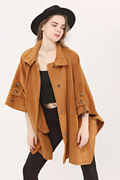 Cockatoo Women's Stylish Designed Poncho with Button Collar Detail