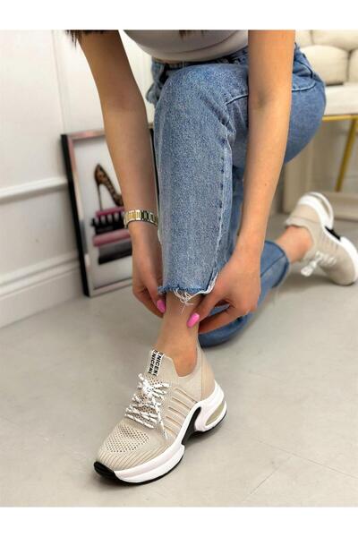 ERVANIN BUTİĞİ Ekru Triko (veni) Kadın Sneakers
