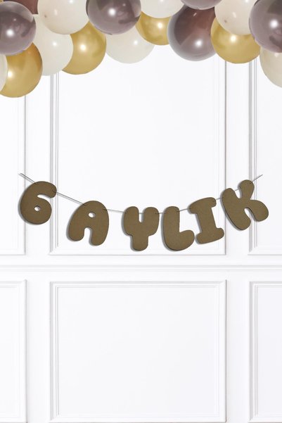PEKSHOP 6 Aylık Banner Yarım Yaş Partisi 6 Aylık Yazılı Kraft Banner Süs