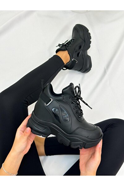 ERVANIN BUTİĞİ Black Skin (Punto) Women's Lace-up Sneakers