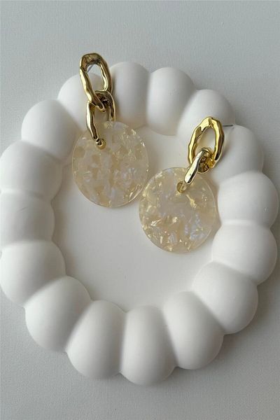 mos&more Cream Gold Large Women's Earrings, Evening Dress, Casual