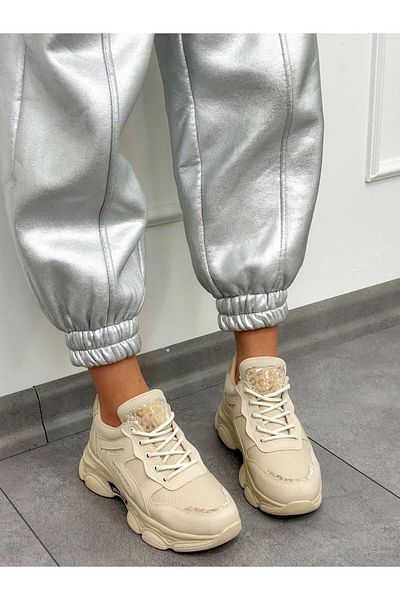 ERVANIN BUTİĞİ Beige Leather (Leo) Leopard Detailed Women's Lace-up Sneakers