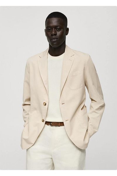 MANGO Man Slim-Fit Linen-Cotton Blend Blazer Jacket