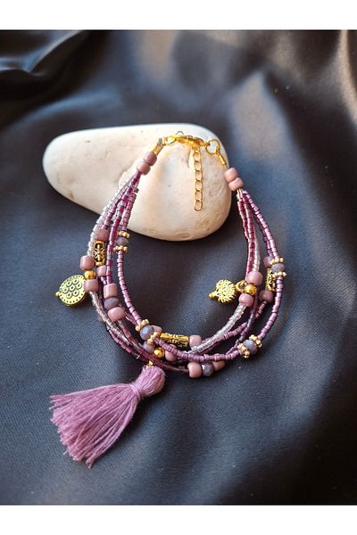 azra takı tasarım Handmade Multi,Tassel,Purple,Lilac,Authentic Ethnic Women's Bracelet