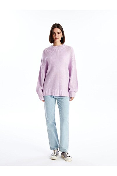 LC Waikiki Pulover de damă cu mânecă lungă solidă cu guler rotund - W4ab00z8