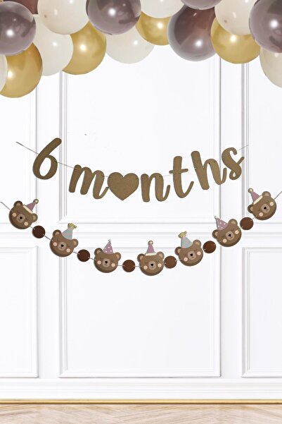 PEKSHOP Ayı Konsept 6 Aylık Banner Yarım Yaş Partisi 6 Aylık Yazılı Ayıcıklı ...
