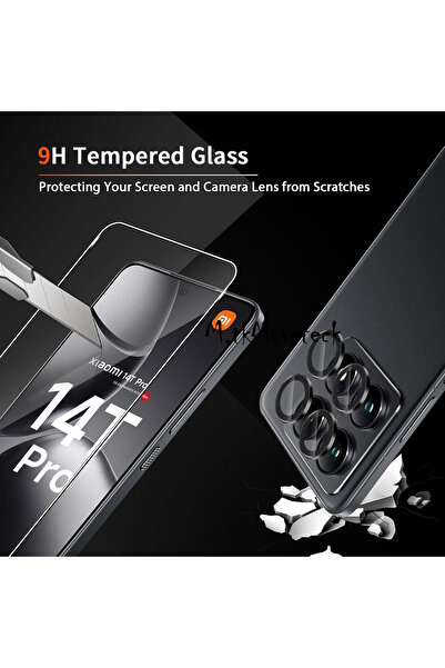 m.tk moveteck Xiaomi Mi 14t Pro Compatible Camera Protection Lens Protective Glass + 9H Screen Protective Glass 2in1 Set
