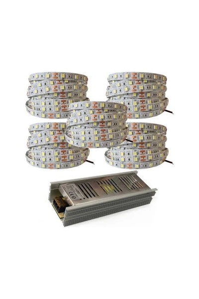 Bright Yüksek Işık 25 Metre 3 Cipli Beyaz Şerit Led Ve 30 Amper Led Trafosu (...