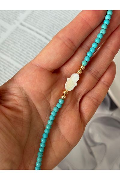 Miliva Natural Turquoise Bead and Natural Mother of Pearl Hand Figure Bracelet
