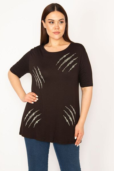 Şans Women's Plus Size Black Stone Detailed Blouse 65n33110