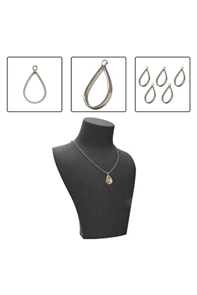 Getshopmini Epoksi Kolye Ucu Metal Damla Gümüş 10 Adet