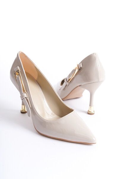 MARSEDO Piele lacuită Doru Bej - Pantofi stiletto cu cataramă cu vârf ascuțit