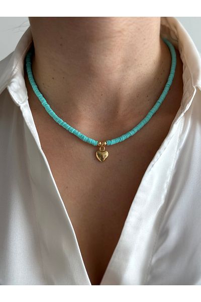 HERCY Water Green Fimo Necklace with Heart
