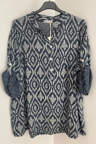 AYASOFYA OTANTIK Жіноча італійська блакитна сорочка з кнопками та кишенями, зі складними рукавами, 100% бавовна