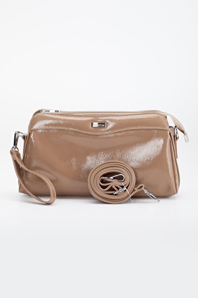 Dilimler Ayakkabı Women's Portfolio Wallet Bag Mink Patent Leather 3 Compartments Long Short Strap