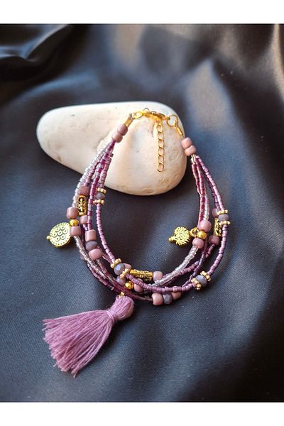 azra takı tasarım Handmade Multi,Tassel,Purple,Lilac,Authentic Ethnic Women's Bracelet