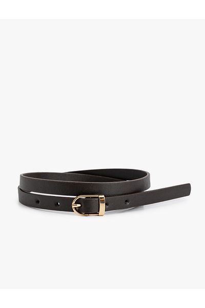 Koton Leather Look Thin Belt - Metal Buckle Detail