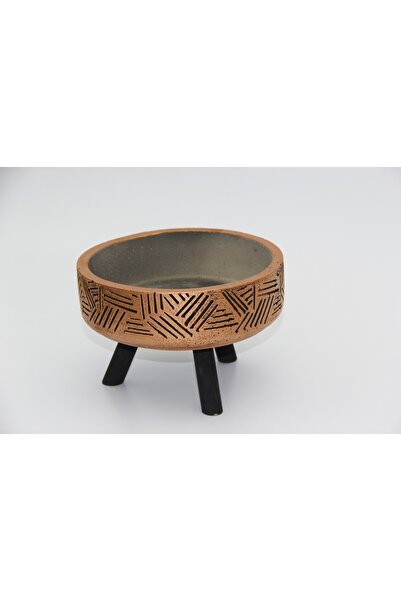 Tunç Botanik BONSAİ SAKSISI ARKAİK MOTİF AYAKLI - EL YAPIMI BAKIR BETON SAKSI
