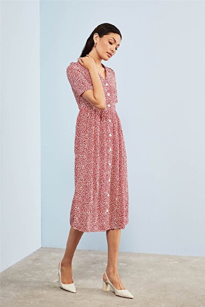 Gils Butik Papatya Desenli Kırmızı Elbise