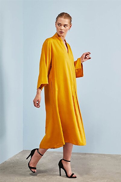 Gils Butik Volanlı Hardal Elbise