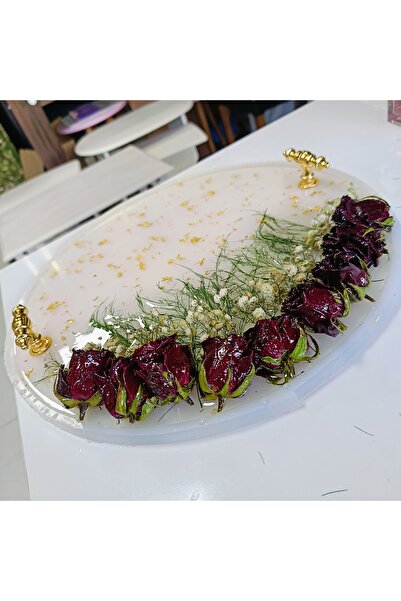 atölye ipek Epoksi canlı gül tepsi