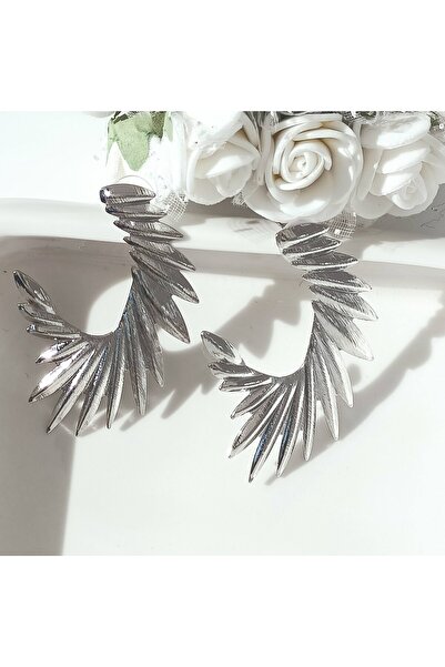 POKAK أقراط نسائية فضية اللون من الفولاذ المقاوم للصدأ على شكل جناح فينيكس وجناح سيمورغ